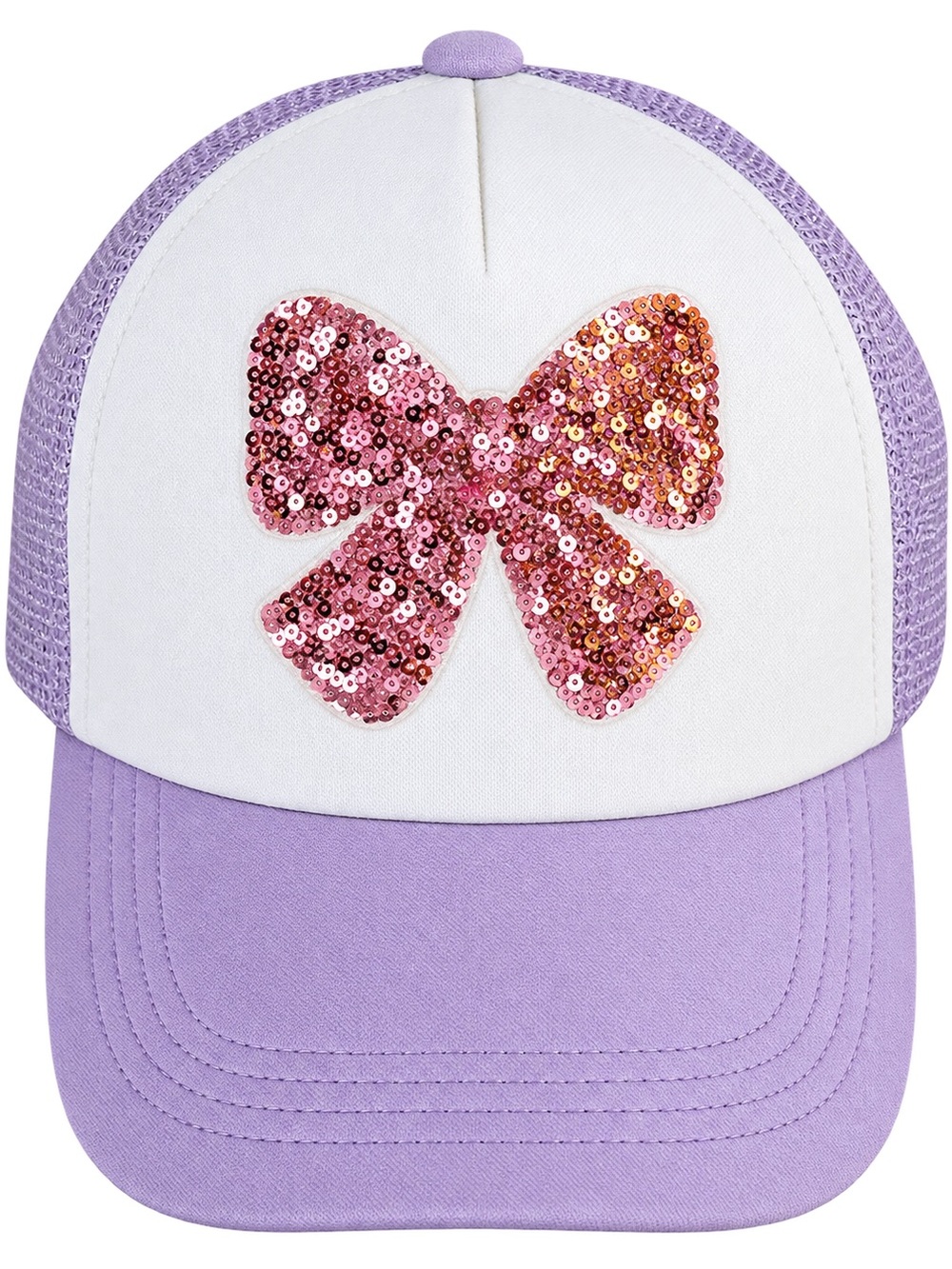 Womens Sequined by Bow Trucker Hat - Purple and Pink